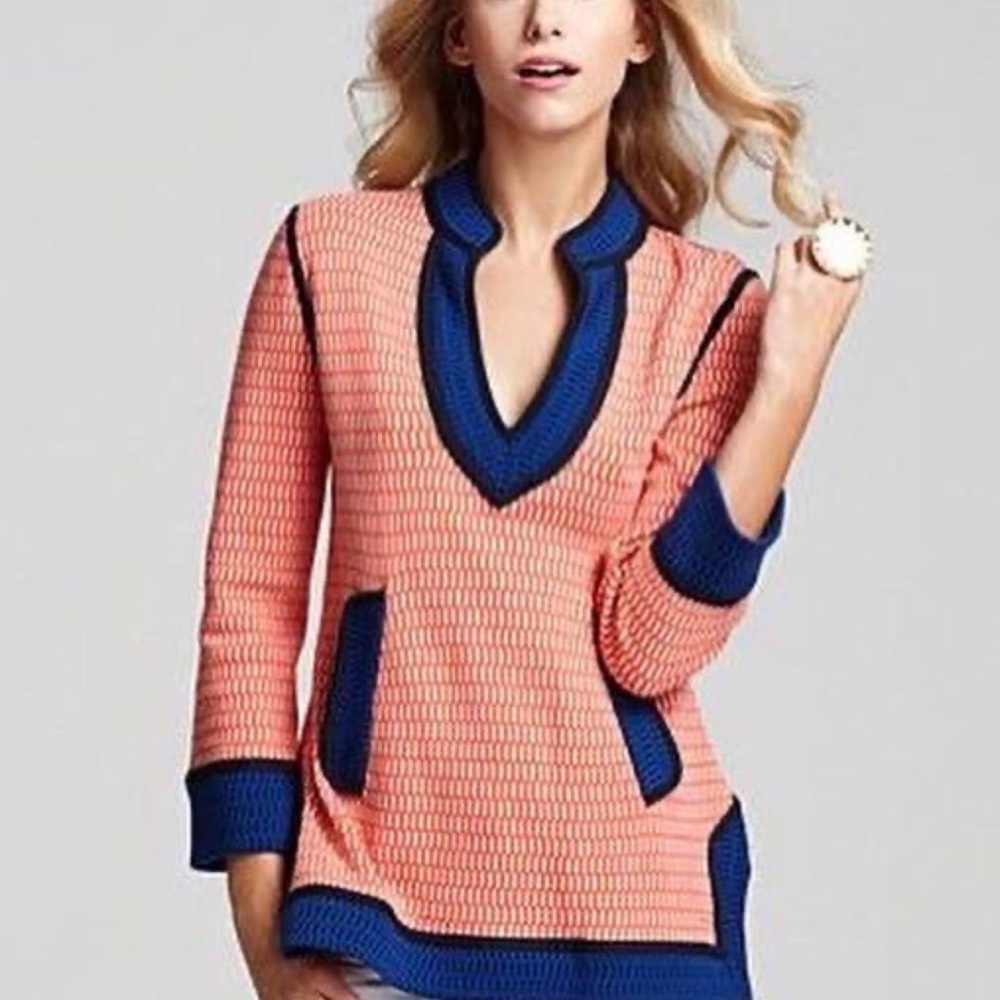 Tory Burch Coral and Navy Tunic